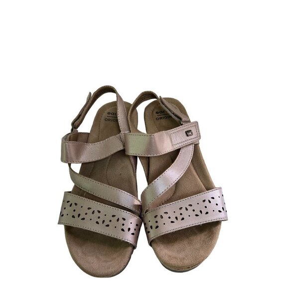 Earth Origins Kendra Khloe Leather Cork Wedge Sandals Rose Gold Size 7M - Picture 3 of 7